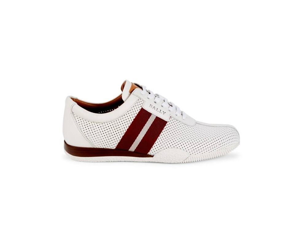 $750 NIB Bally Frenz Striped White/Red Perforated Low Top Sneakers Shoes 13(46)